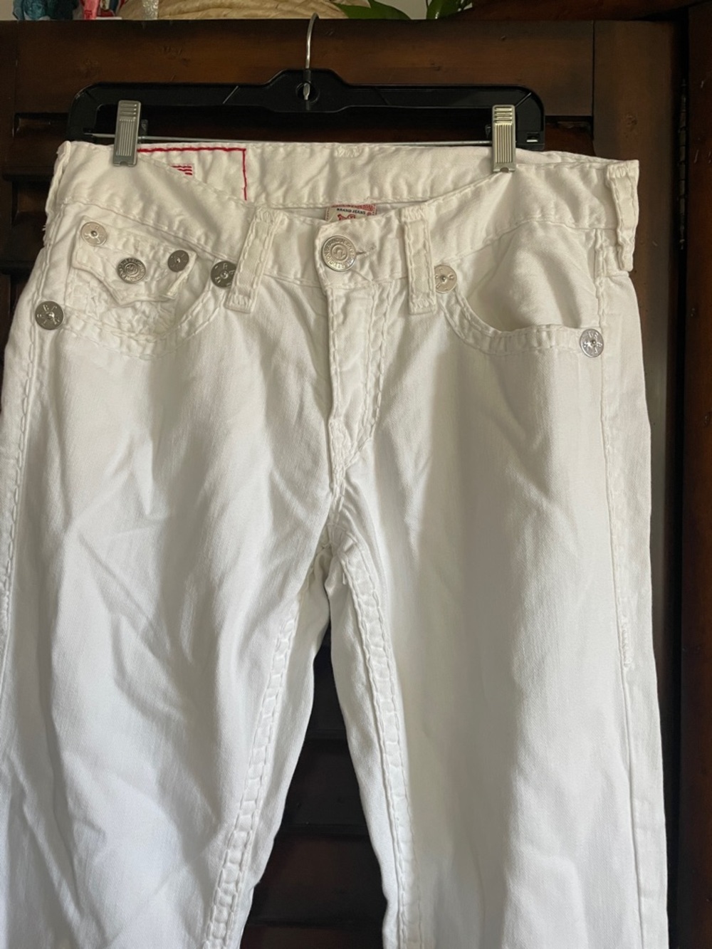 True Religion Ricky White Jeans 31 Silver Buttons 32 Inseam - Picture 2 of 12